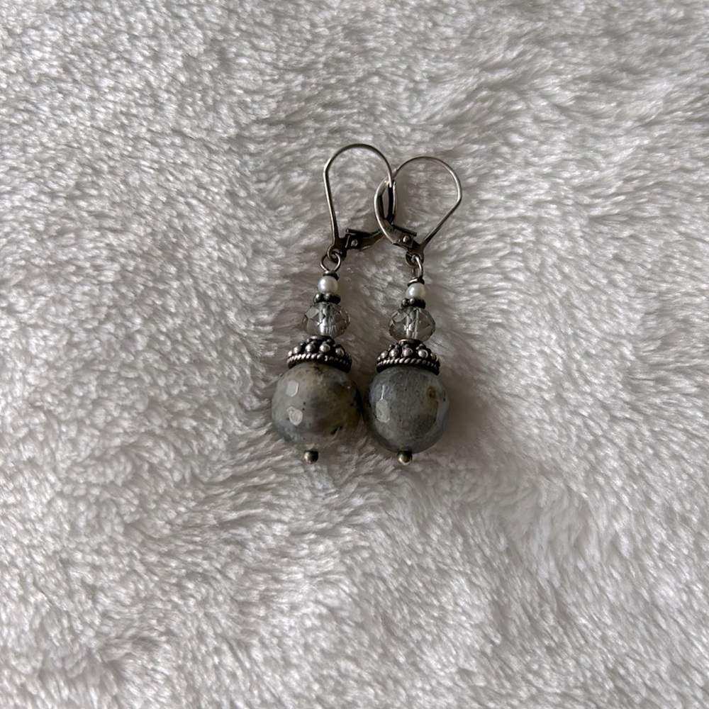 Labradorite/pearl/crystal sterling silver earrings